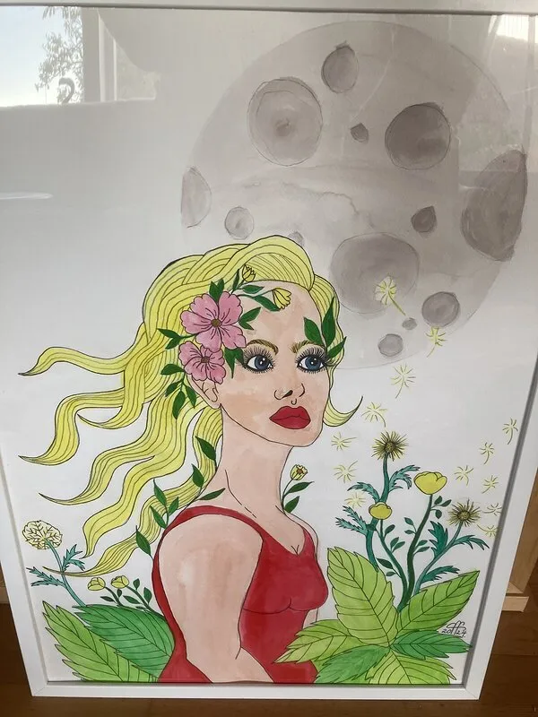 Akvarell Flickan och månen av Catherine Nilsson