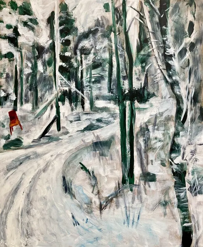Akrylmålning Stol i Hagaparken på vintern av Anna Frenning