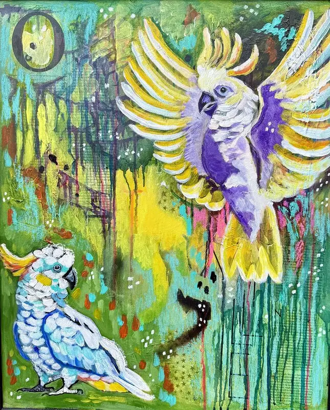 Akrylmålning Kakaduor av Anna Nilsdotter