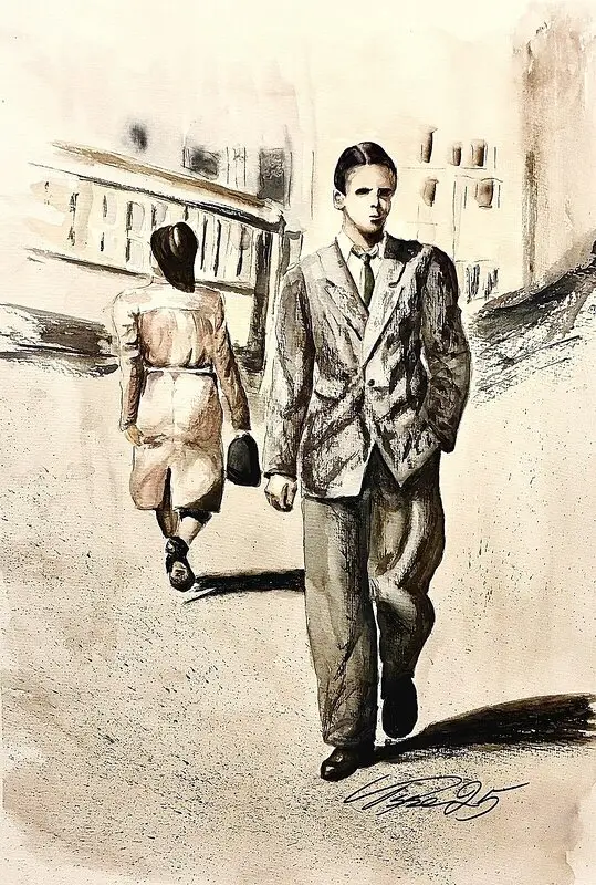 Akvarell Göteborg 1950 av Isse Magnusson