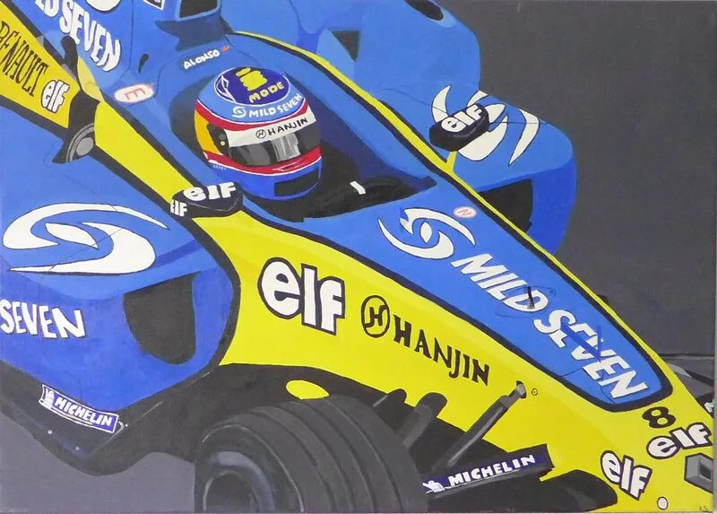 Akrylmålning Fernando Alonso Renault av Kateryna Smytska