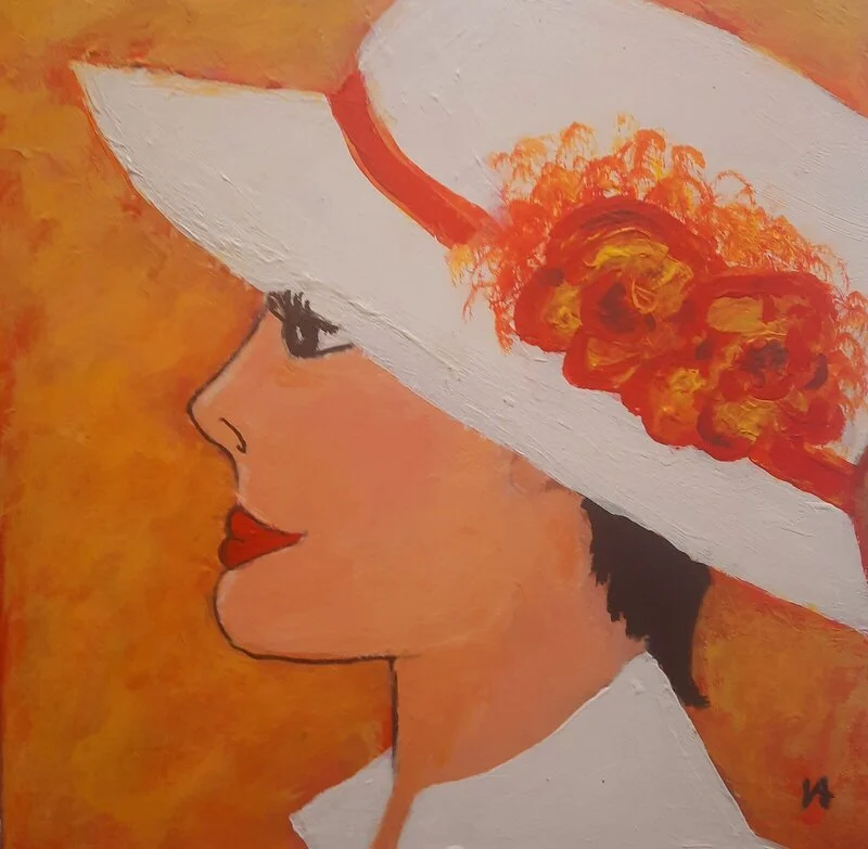 Akrylmålning Vit hatt av Vanja Antonsson