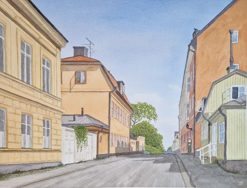 Akvarell Fjällgatan, Södermalm av Susanne Hagemark