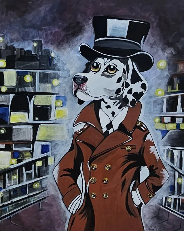 Akrylmålning Detective Dalmation av Geraldine Aronsson Rivera