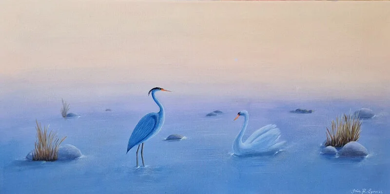 Akrylmålning A quiet meeting av Pia K. Egeriis