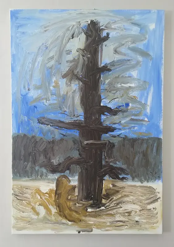 Oljemålning Ek i snö. Friedrichparafras av Kenneth Lidström