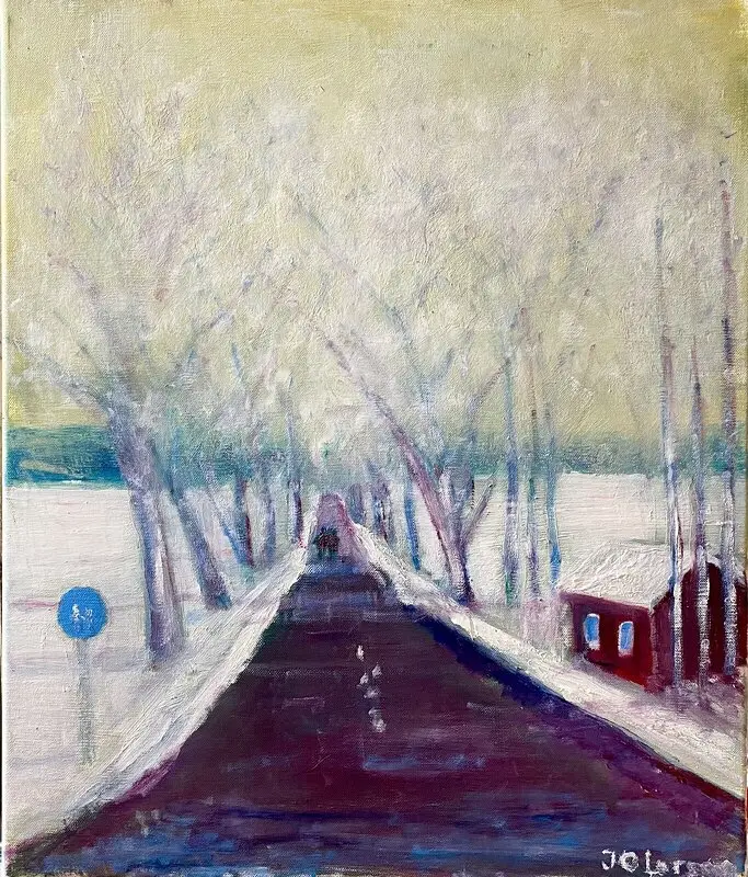 Oljemålning Djulö allé vinter av Jan-Olof Larsson