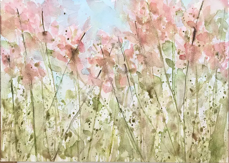 Akvarell Blommlund av Eva Sofia Liljestrand