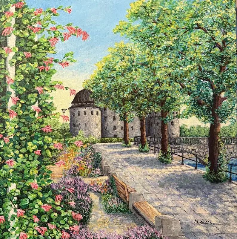 Akrylmålning Örebro Slott av Margareta Stark