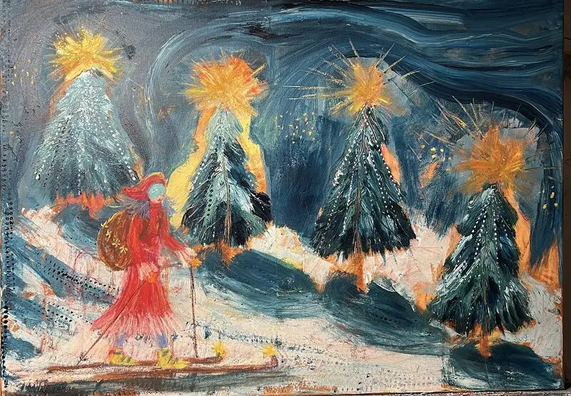 Akrylmålning Fröken Montagne - en vintersaga av Art By Nina Johansson