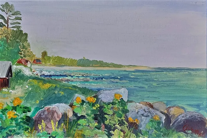 Akrylmålning Löttorp, Öland. av Josef Pinter