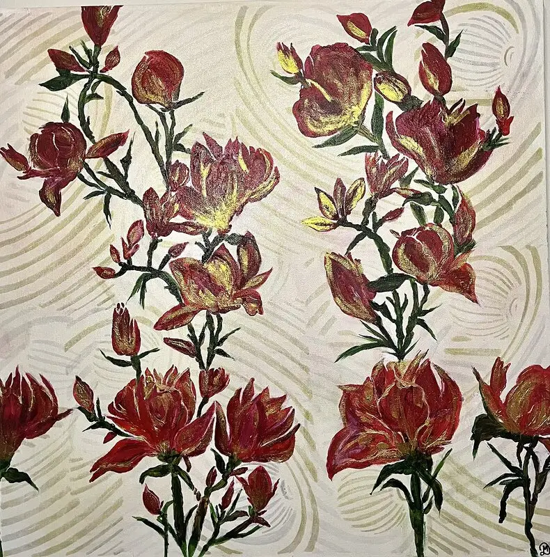 Akrylmålning Julens blomsterland av Marie Duclos