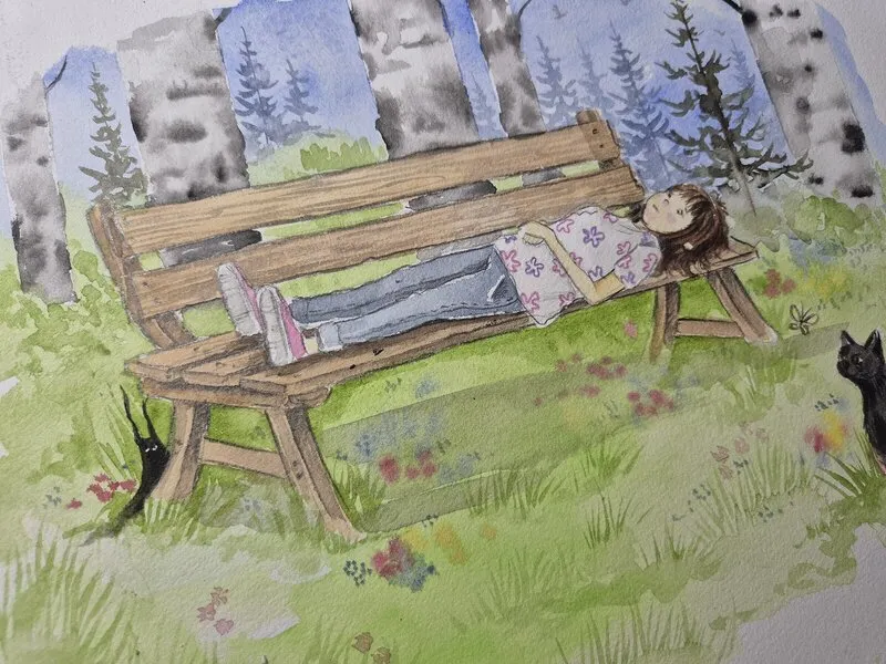 Akvarell Illustration ur "Gruvfruns förbannelse" av Sara Källström (ges ut 2026) av Anna Komstadius