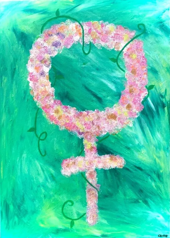 Akrylmålning Summer is female av Caroline Skiöld