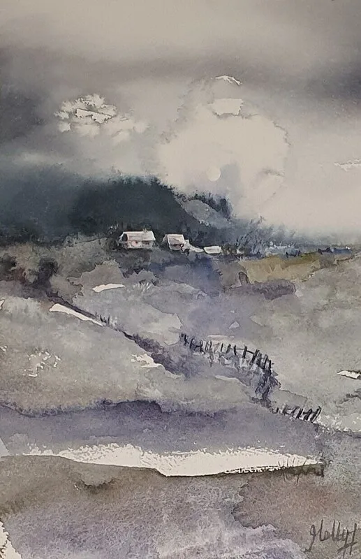 Akvarell Månsken på landet av Molly, Monika Hellgren