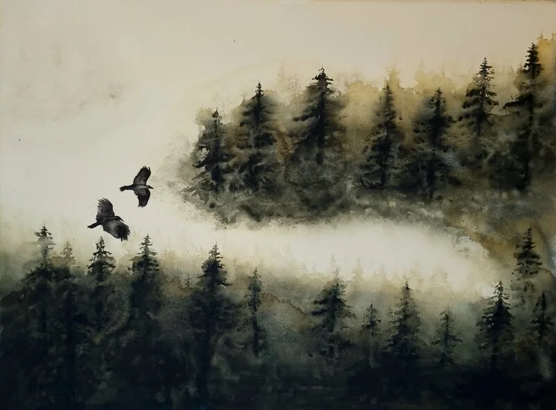 Akvarell Korpskogen II av Kiba Gustafsson