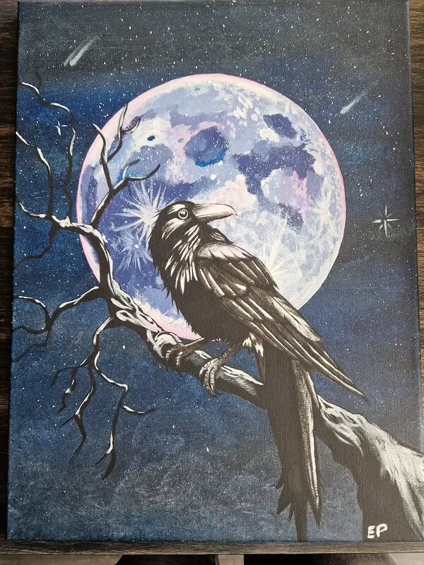 Akrylmålning Raven moon av Emelie Pettersson