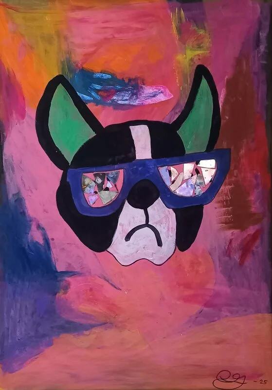 Akrylmålning Bulldog av Celine Nordström