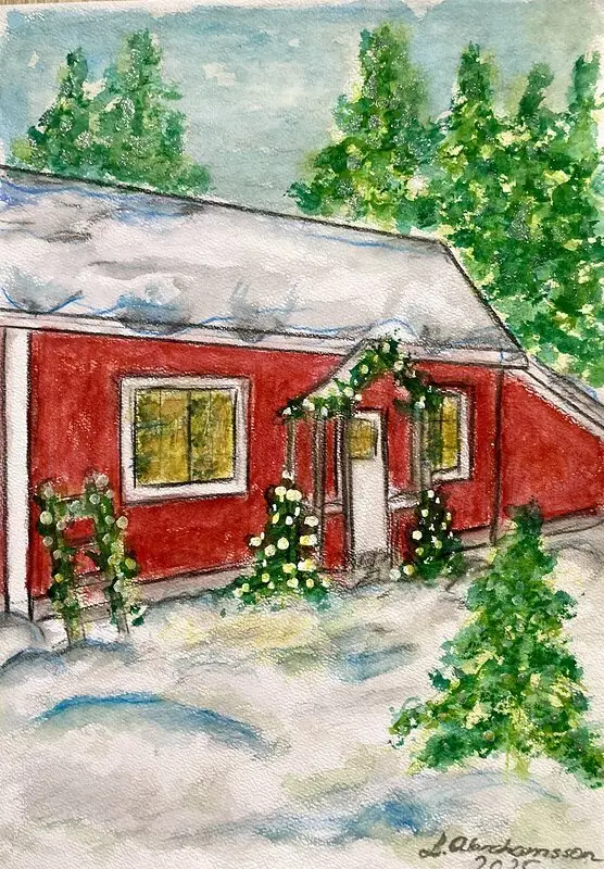Akvarell Det nalkas mot jul av Linda Abrahamsson La Arts Sweden