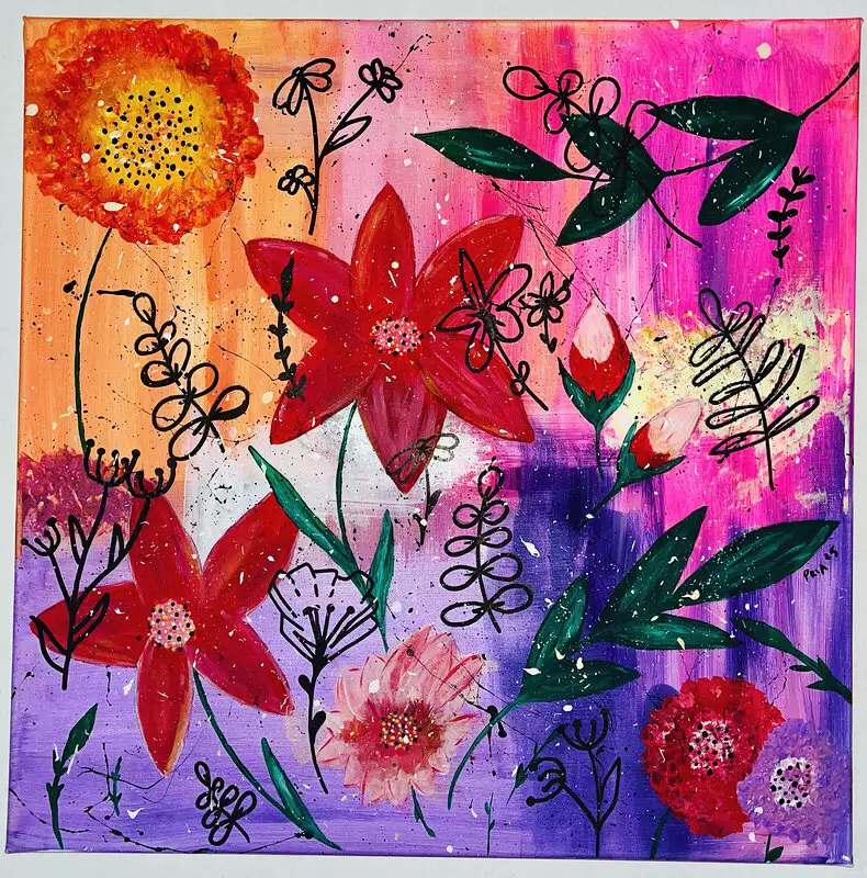 Akrylmålning Flowers av Pria Blomberg