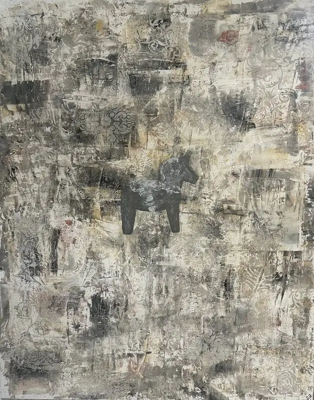 Akrylmålning Ladan av Laila Johansson