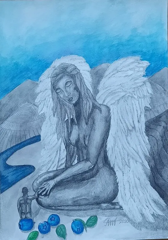 Akvarell Tröst! av Åse Motsanos Nordgren