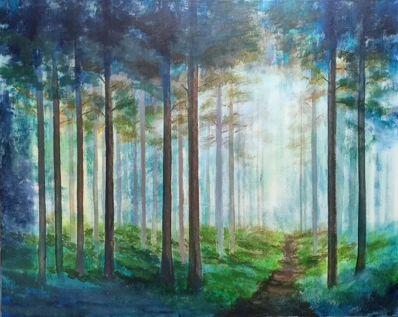 Akrylmålning Morgon i skogen av Anna Jormin