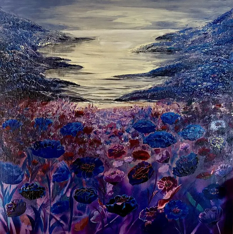 Akrylmålning Meadow with a view av Anna Lindholm