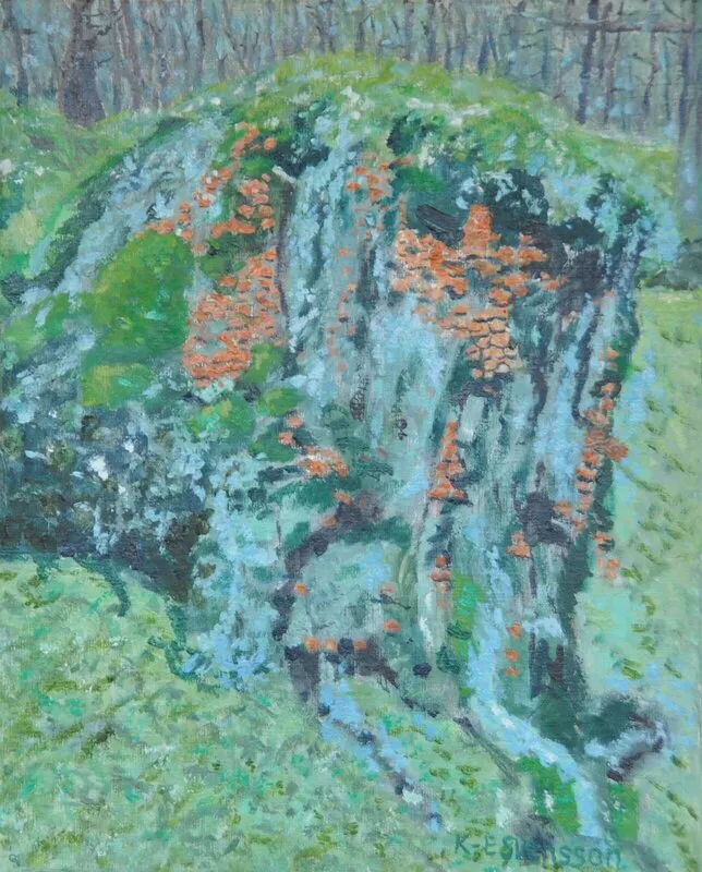 Oljemålning Överväxt stubbe av Karl-Erik Svensson
