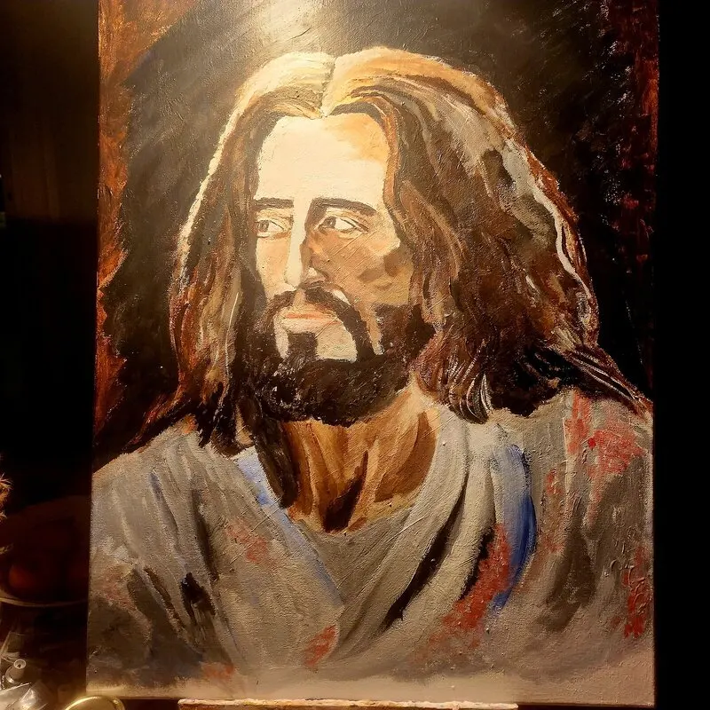 Akrylmålning Jesus av Leena Rundgren