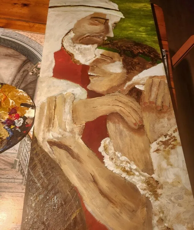 Akrylmålning The lost son coming back home av Leena Rundgren