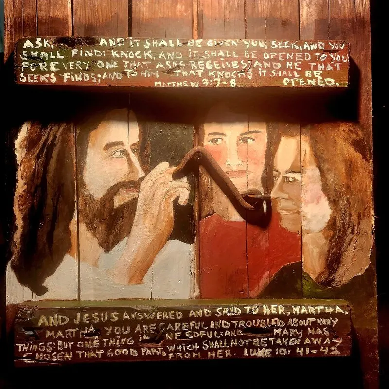 Akrylmålning Jesus Maria and Martha av Leena Rundgren
