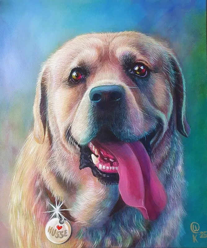 Akrylmålning Dino the dog av Camilla Karlsson