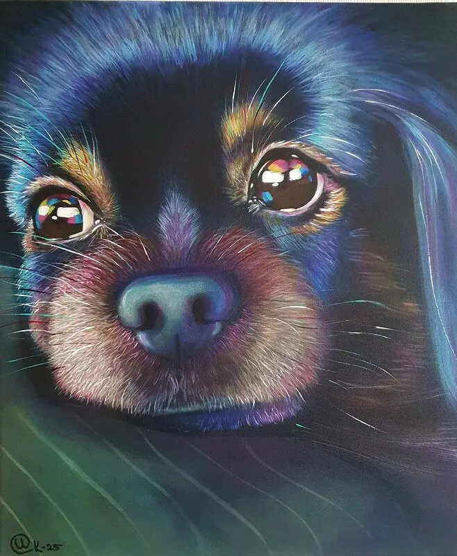 Akrylmålning Illidan the dog av Camilla Karlsson