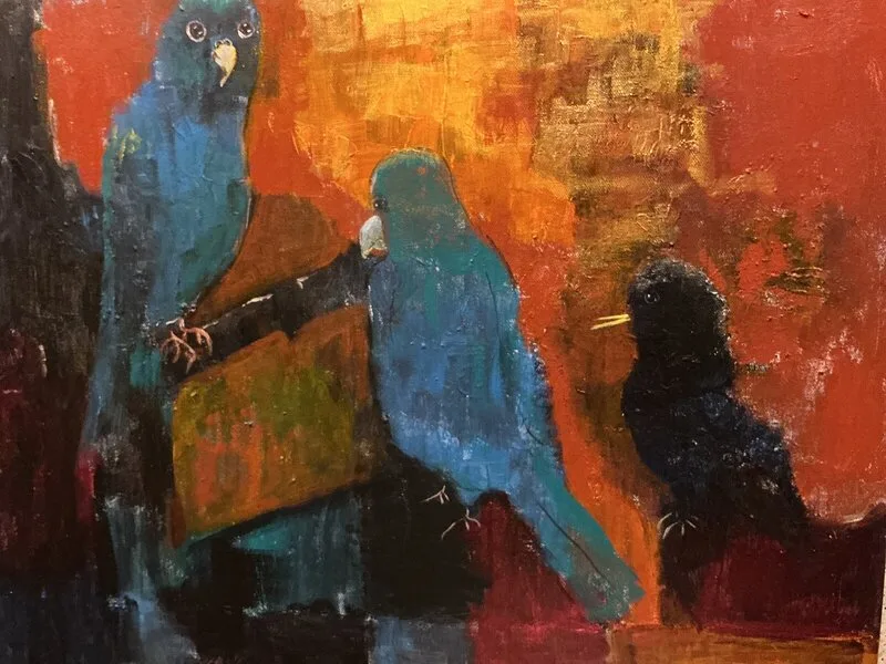 Akrylmålning Fågelmöte av Anette Peltola