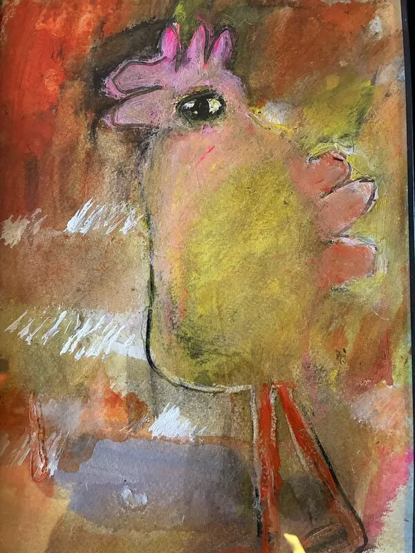 Akrylmålning Glad höna av Marianne Björn