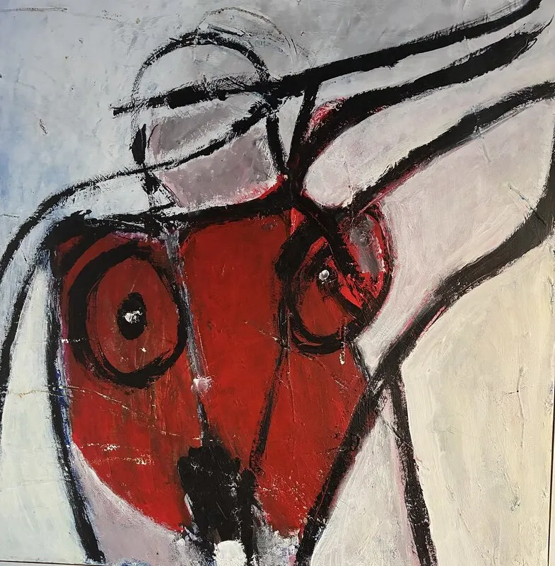 Akrylmålning Kvinnan o motorcykeln av Marianne Björn