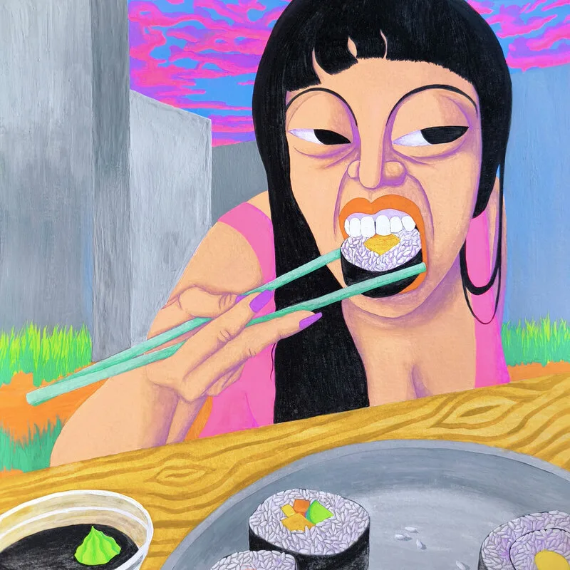 Eat sushi (framed) av Jing Wang