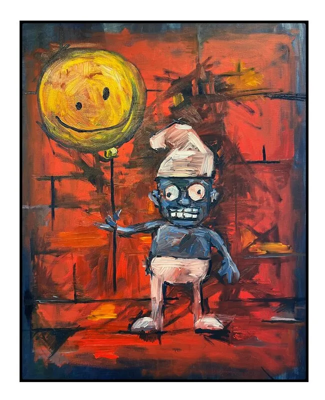 Oljemålning Knarksmurfen går på fest (En sedelärande målning om att inte använda droger) av Ola Art