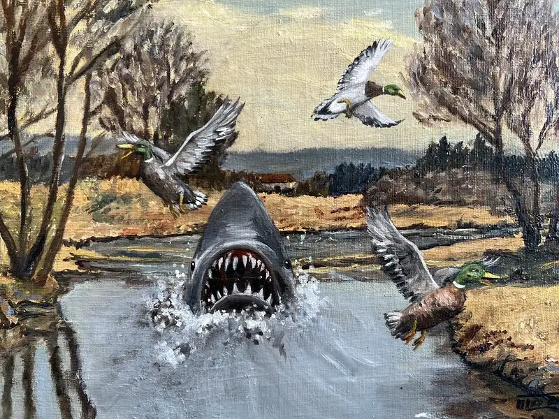 Oljemålning I parken väsnades änderna som vanligt av Ola Art