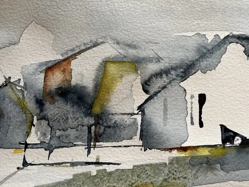 Akvarell Vägen hem - Minner mig om min barndom ... på väg hem från skolan.... varm choklad och bullar väntar! av Eva Henriksson