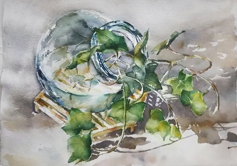 Akvarell Rund vas av Inger Pettersson