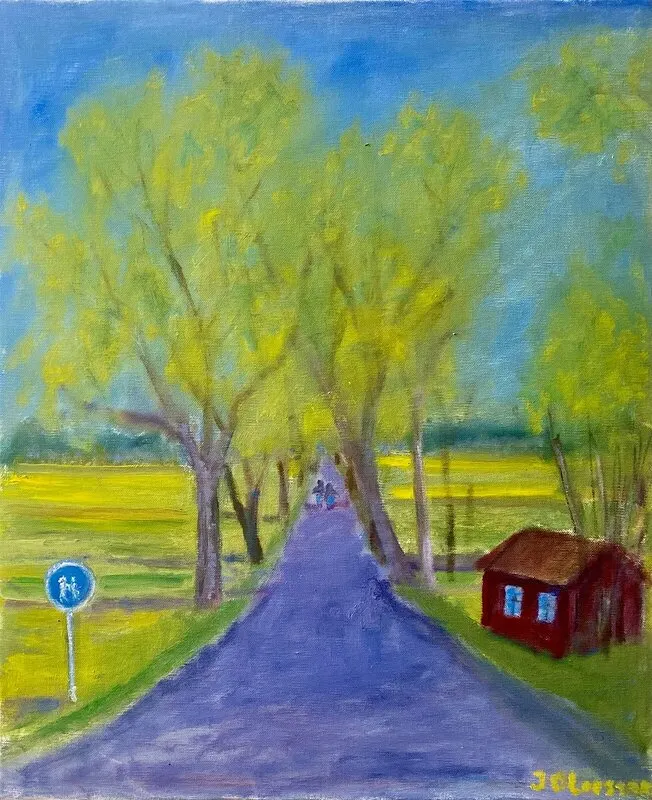 Oljemålning Djulö allé sommar av Jan-Olof Larsson