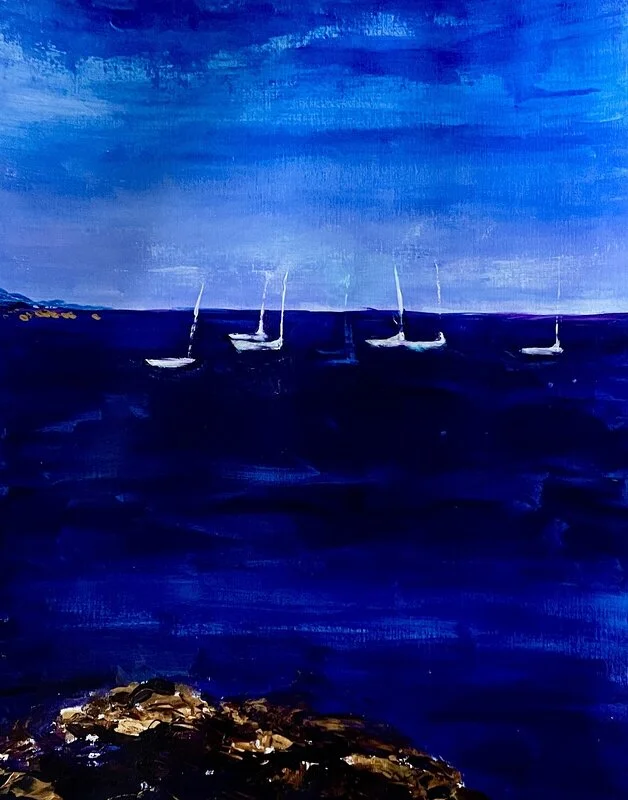 Akrylmålning Skymningsflotta av Gunilla Tuvin