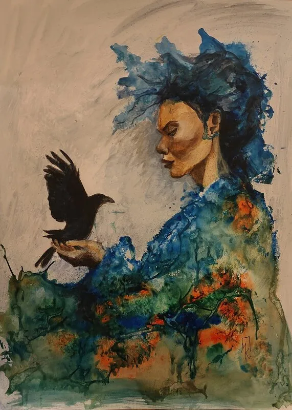 Akrylmålning Raven's Orchard av Maria Karlsson