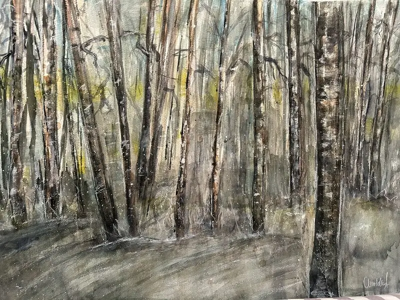 Akrylmålning Björkdunge av Charlotte Andersson