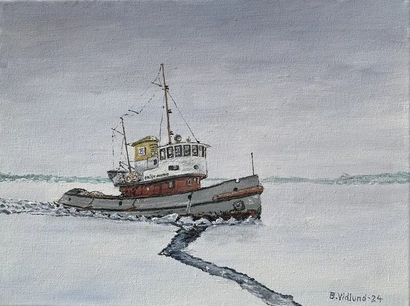Oljemålning Isbrytaren Brötanund av Benny Vidlund