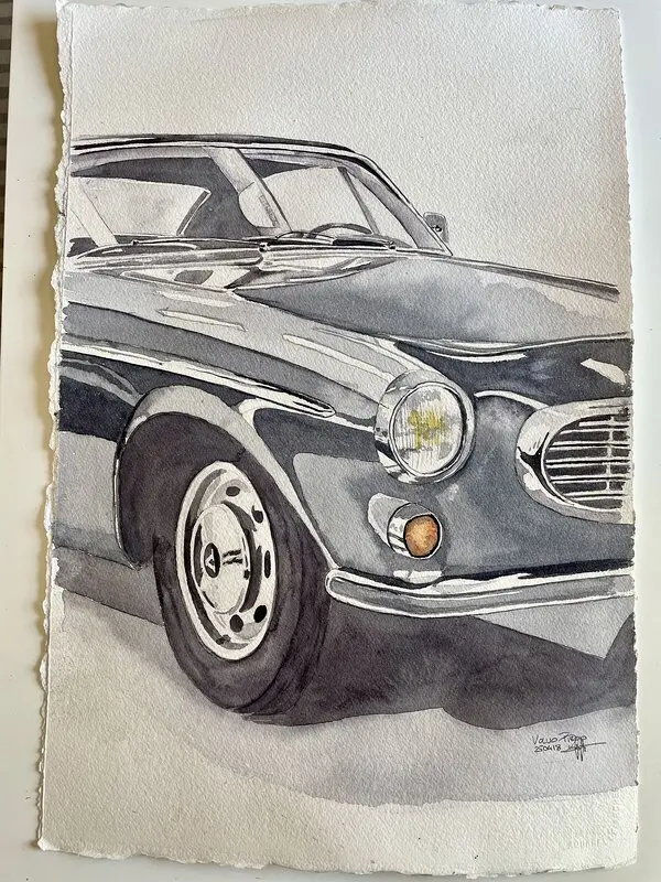 Akvarell Volvo P1800 av Pär Håkan Henriksson