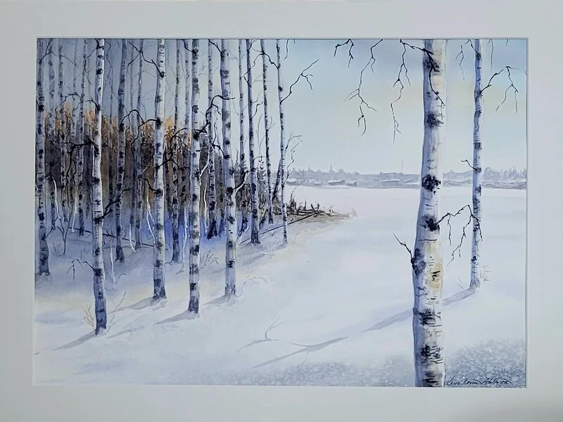 Akvarell Björkdunge av Lena Bovin Adolfsson