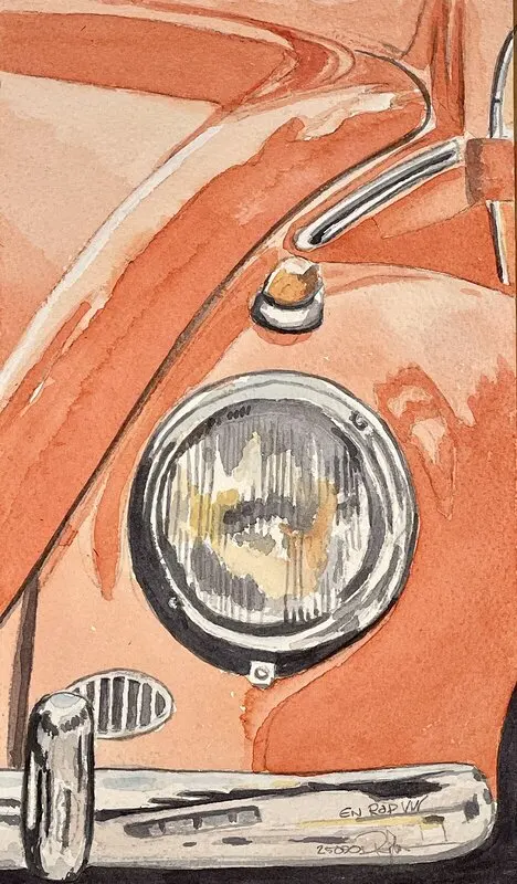 Akvarell En röd VW av Pär Håkan Henriksson